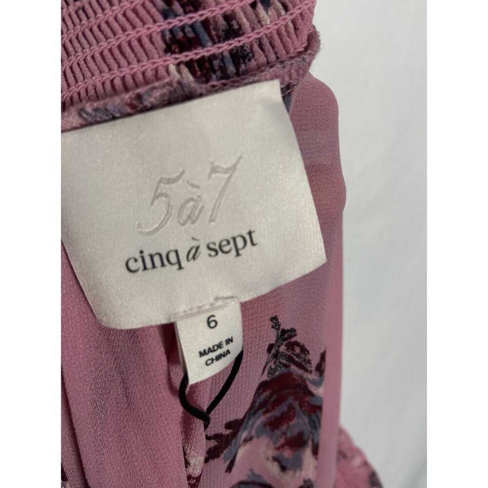 Cinq À Sept Women Sz 6 Tiered Ruffle Pink Floral Dress Billowy Long Sleeves $395 - Picture 5 of 16